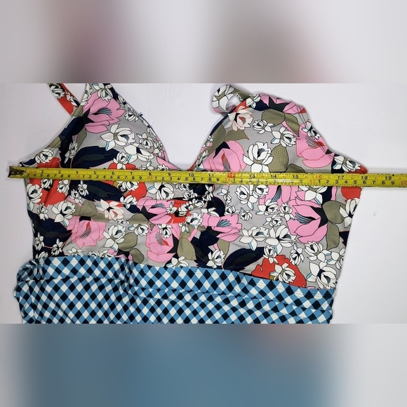 Social Angel Women's Plus One Piece Swimsuit with Floral and Gingham Pattern, 2X - Picture 6 of 8